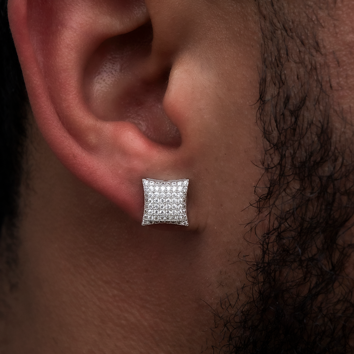 Diamond Pave Cushion Cut Stud Earrings - White Gold