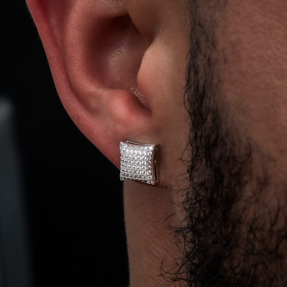 Diamond Pave Cushion Cut Stud Earrings - White Gold