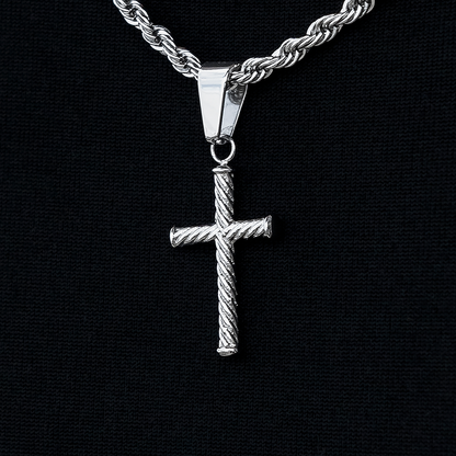Micro Twisted Rope Cross Pendant in White Gold