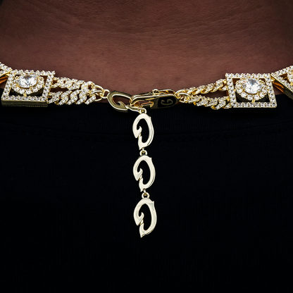 Layered Halo Diamond Link Chain in Yellow Gold