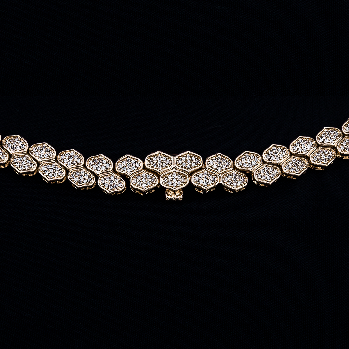 Diamond Pave Flat Snake Link Chain in Yellow Gold-4mm