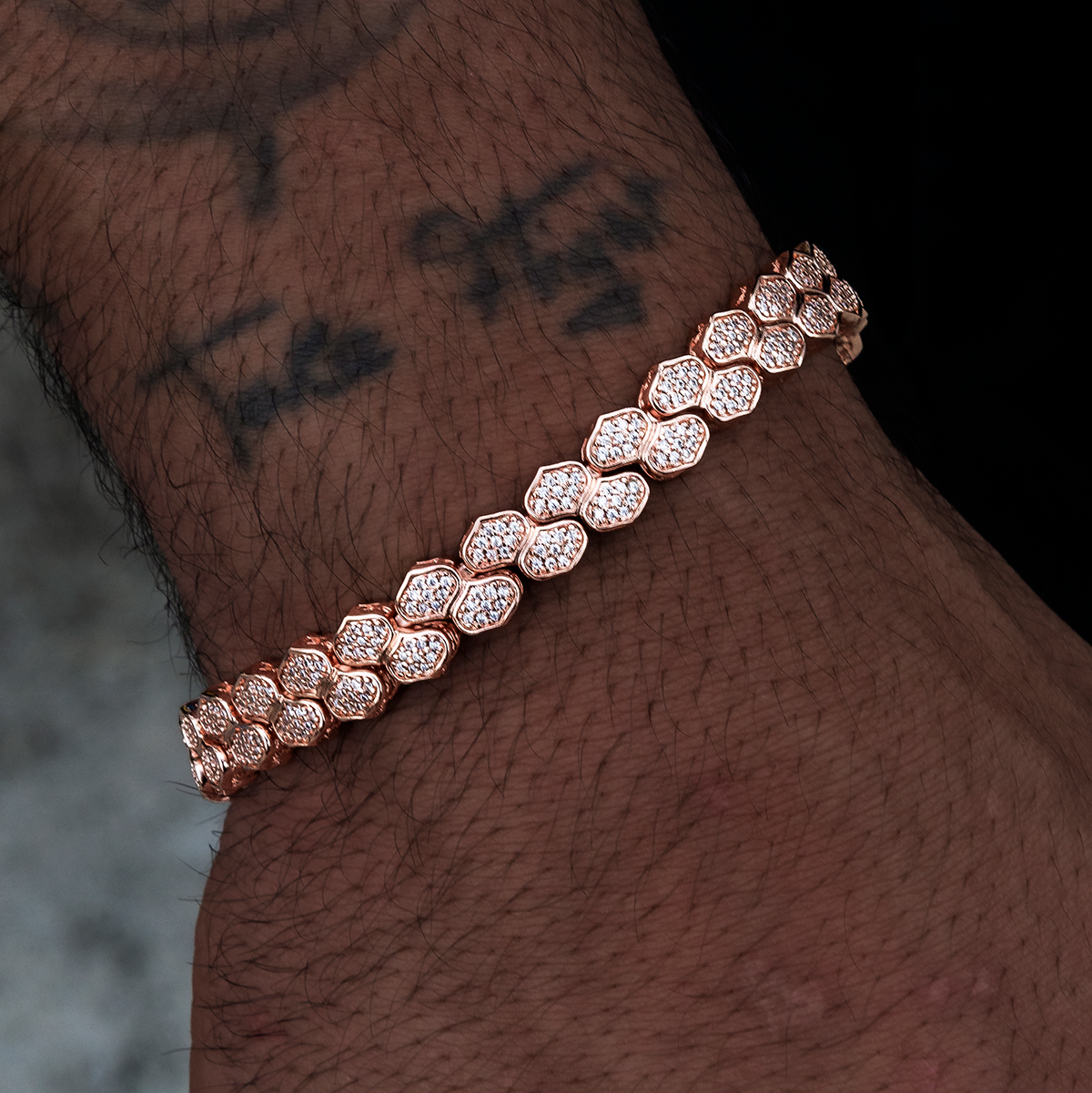 4mm Diamond Pave Flat Snake Link Bracelet - Rose Gold