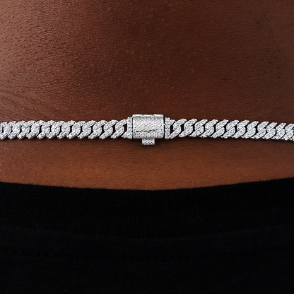 Micro Diamond Prong Cuban Necklace in White Gold - 6mm