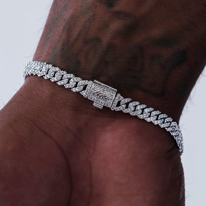 Micro Diamond Prong Cuban Bracelet in White Gold - 6mm