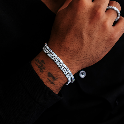 Micro Diamond Prong Cuban Bracelet in White Gold - 6mm