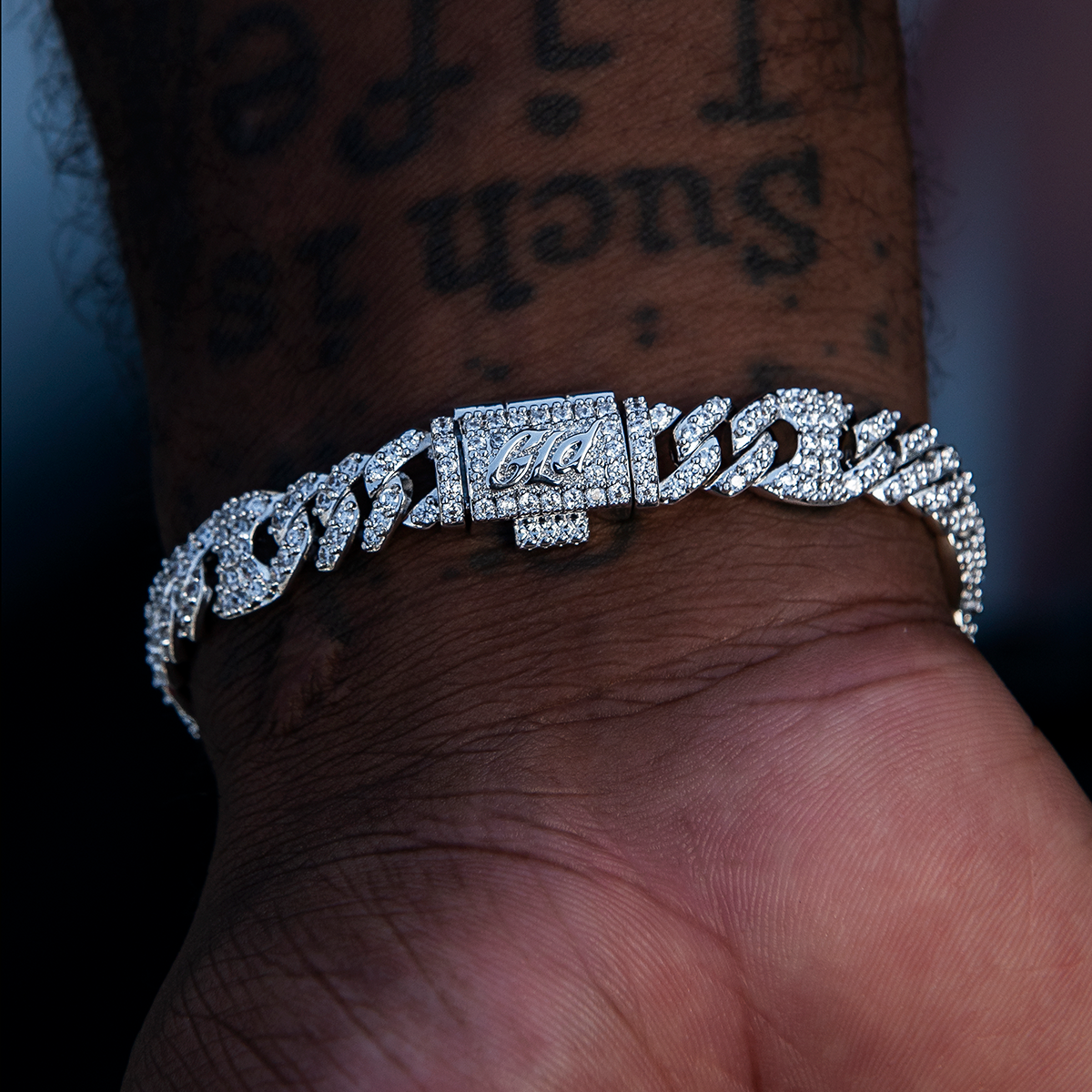 9MM Iced Puffed Mariner Cuban Bracelet - White Gold