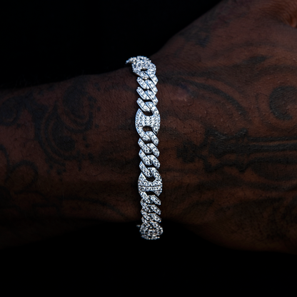 9MM Iced Puffed Mariner Cuban Bracelet - White Gold