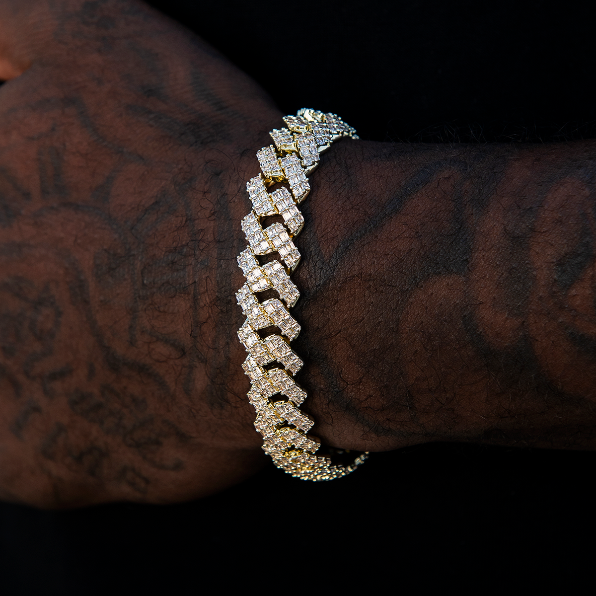 12MM Prong Baguette Cuban Bracelet - Gold