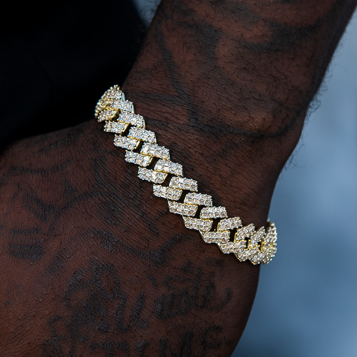 12MM Prong Baguette Cuban Bracelet - Gold