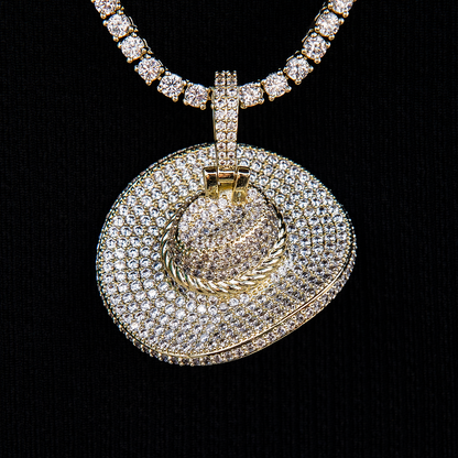 Iced Cowboy Hat Pendant - Yellow Gold