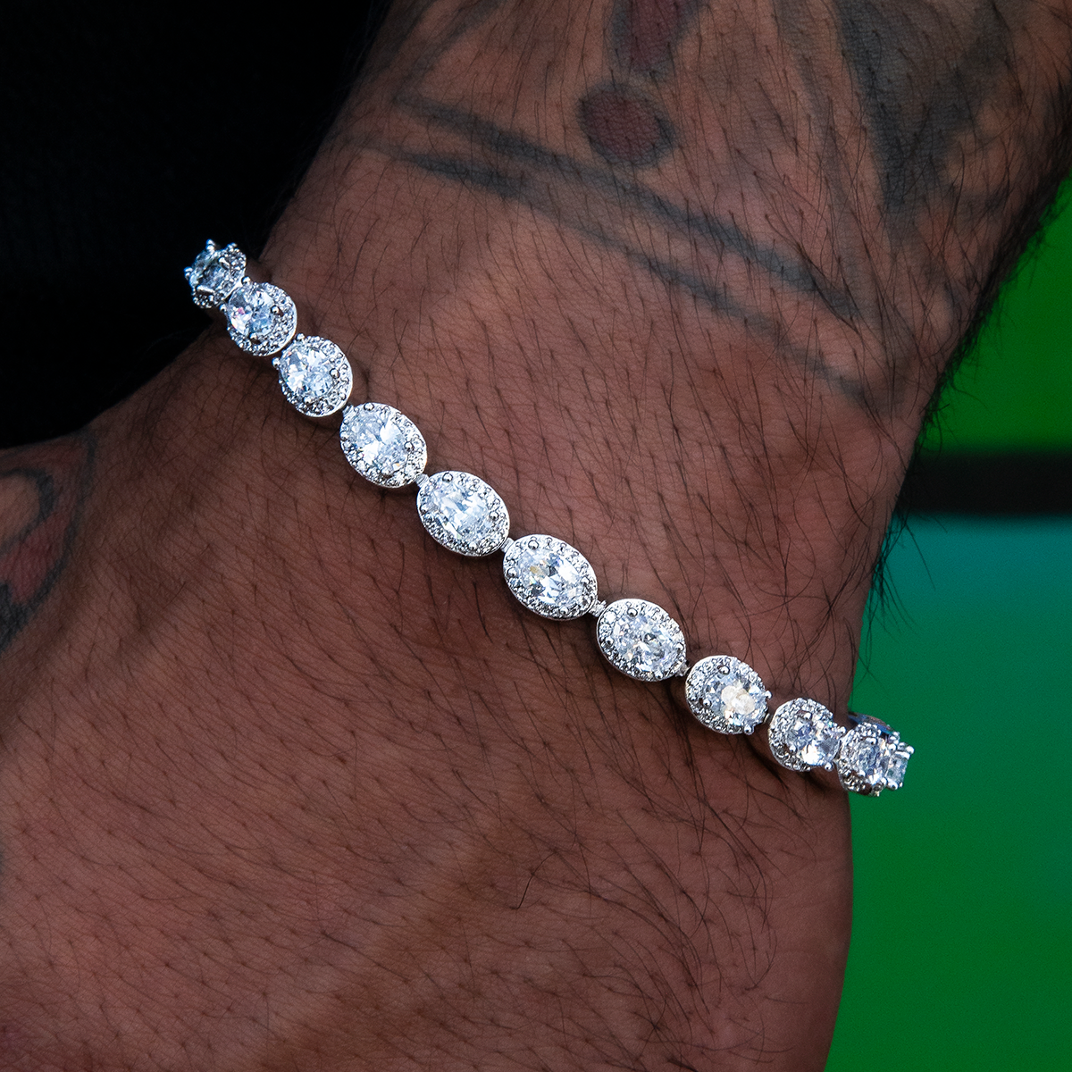 Diamond Oval Clustered Tennis Bracelet in White Gold- 4mm