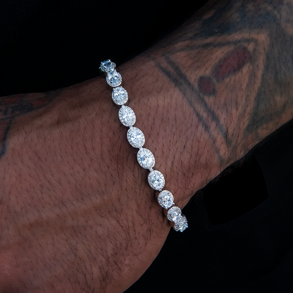 Diamond Oval Clustered Tennis Bracelet in White Gold- 4mm