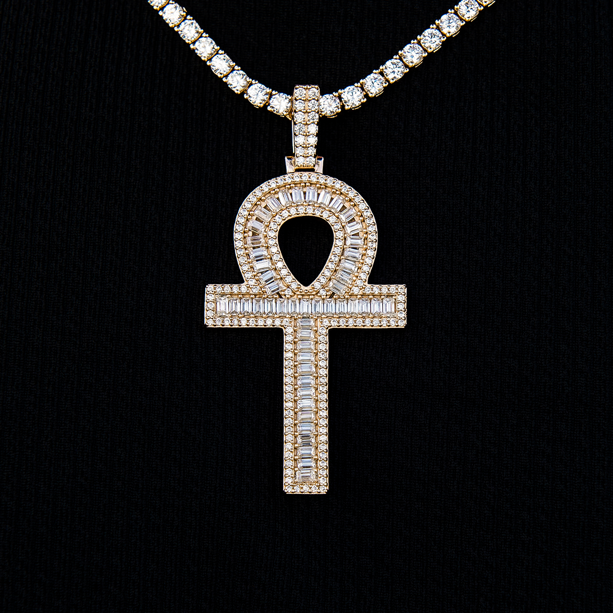Men's Moissanite Ankh Cross Pendant in Yellow Gold Vermeil