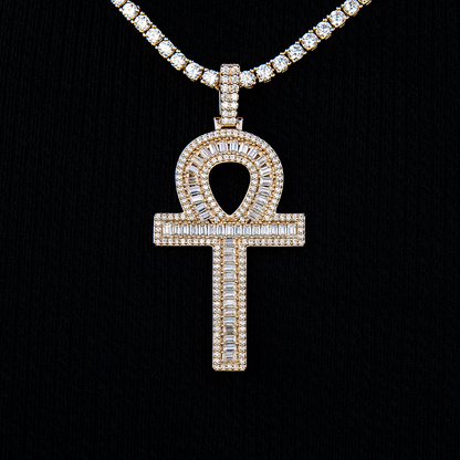Men's Moissanite Ankh Cross Pendant in Yellow Gold Vermeil