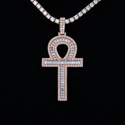 Men's Moissanite Ankh Cross Pendant in Rose Gold Vermeil