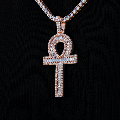 Men's Moissanite Ankh Cross Pendant in Rose Gold Vermeil