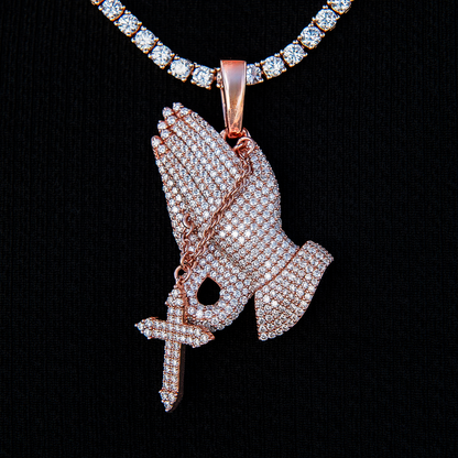 Men's Moissanite Praying Hands Pendant in Rose Gold Vermeil