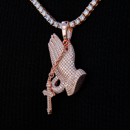 Men's Moissanite Praying Hands Pendant in Rose Gold Vermeil