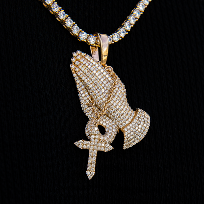 Men's Moissanite Praying Hands Pendant in Yellow Gold Vermeil