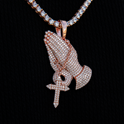 Men's Moissanite Praying Hands Pendant in Rose Gold Vermeil