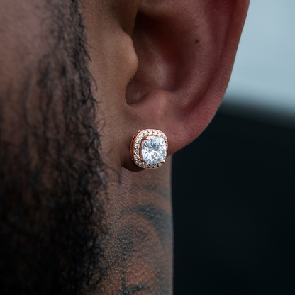 Men's Cushion Cut Moissanite Earrings in Rose Gold Vermeil