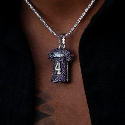 Zay Flowers Baltimore Ravens Purple #4 Jersey Pendant - White Gold