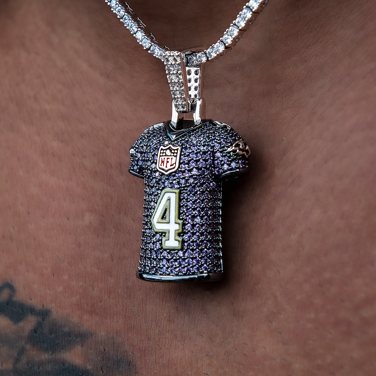 Zay Flowers Baltimore Ravens Purple #4 Jersey Pendant - White Gold