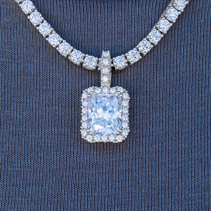 Men's Moissanite Micro Diamond Stone Pendant in White Gold Vermeil