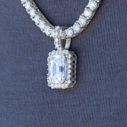 Men's Moissanite Micro Diamond Stone Pendant in White Gold Vermeil