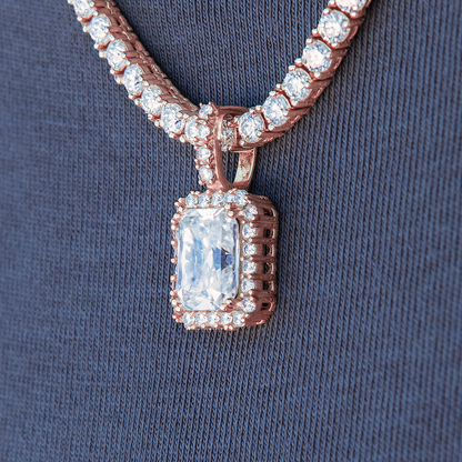 Men's Moissanite Micro Diamond Stone Pendant in Rose Gold Vermeil