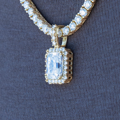 Men's Moissanite Micro Diamond Stone Pendant in Yellow Gold Vermeil