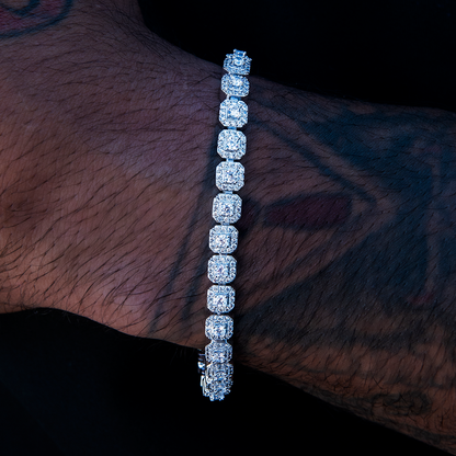Men's 6MM Clustered Moissanite Tennis Bracelet in White Gold Vermeil