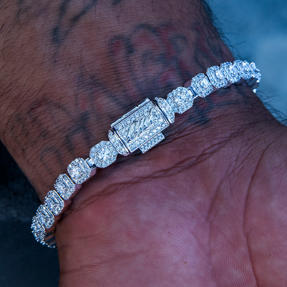 Men's 6MM Clustered Moissanite Tennis Bracelet in White Gold Vermeil