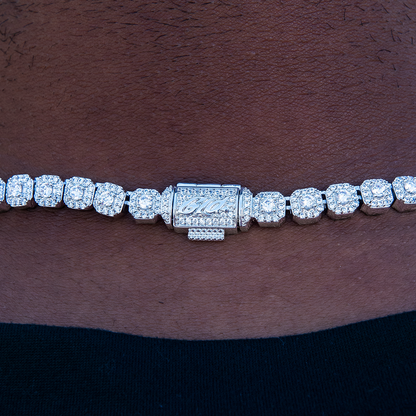 Men's 6MM Clustered Moissanite Tennis Necklace in White Gold Vermeil