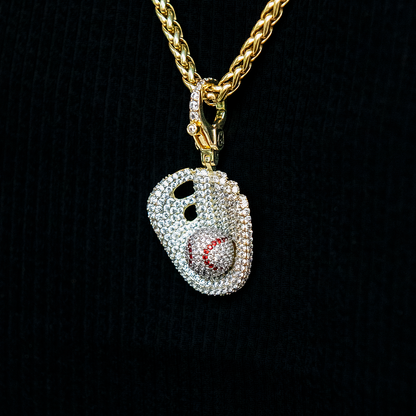 Iced Baseball Clip On Pendant in Yellow Gold