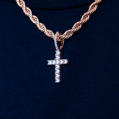 Micro Diamond Cross Pendant - Rose Gold