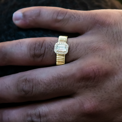 Emerald Cut Diamond Textured Ring in Yellow Gold Vermeil