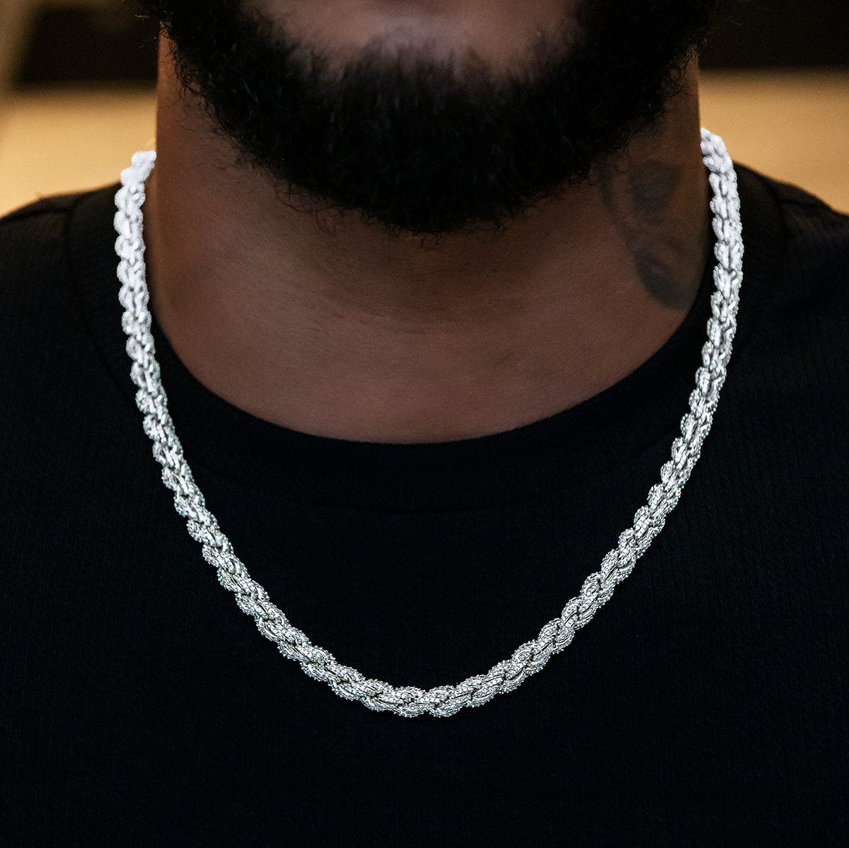 Diamond Rope Chain in White Gold- 8mm