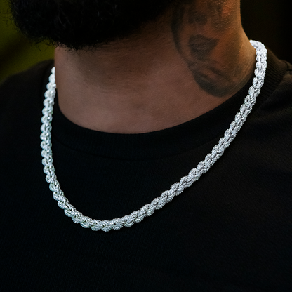 Diamond Rope Chain in White Gold- 8mm