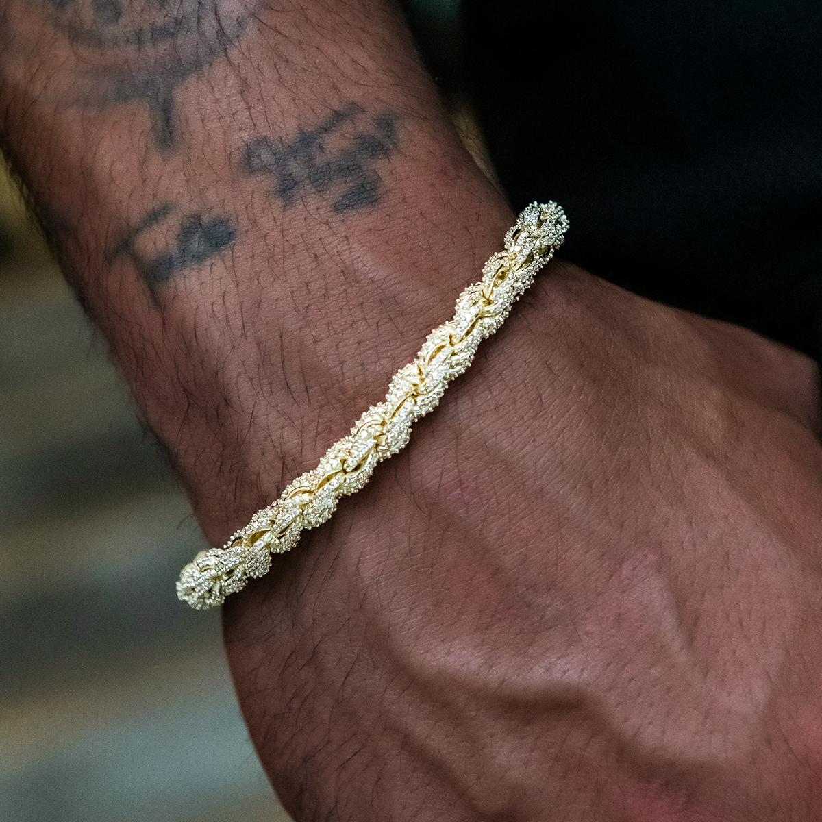 Diamond Rope Chain Bracelet in Yellow Gold- 8mm