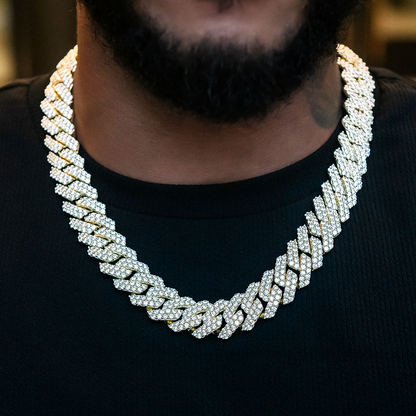 Men's Moissanite Diamond Prong Cuban Chain in Yellow Gold Vermeil - 19mm