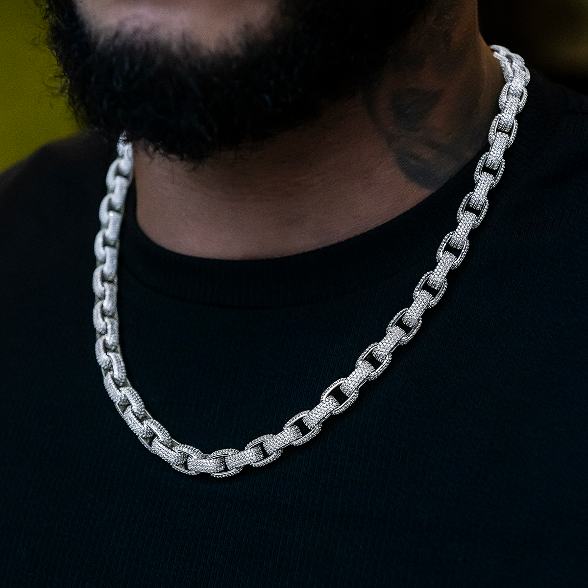 Diamond Box Link Chain in White Gold- 9mm