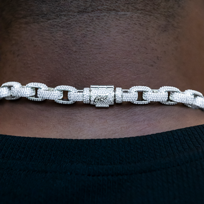 Diamond Box Link Chain in White Gold- 9mm