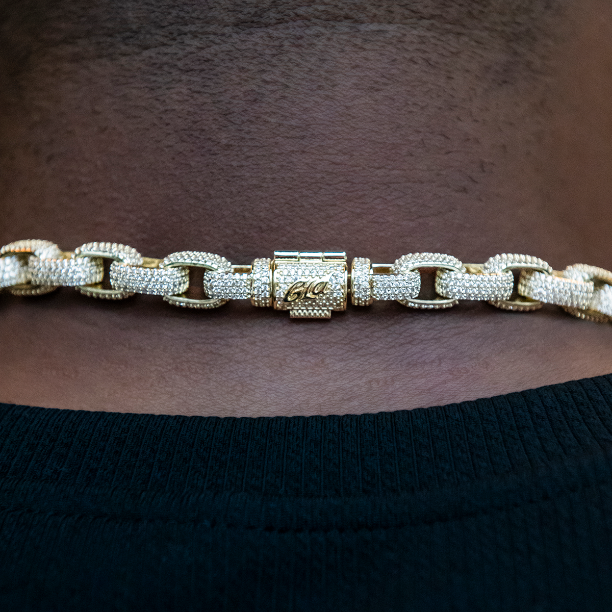 Diamond Box Link Chain in Yellow Gold- 9mm