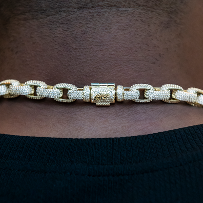 Diamond Box Link Chain in Yellow Gold- 9mm