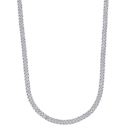 Men's 6MM Micro Diamond Prong Moissanite Cuban Chain Necklace in White Gold Vermeil