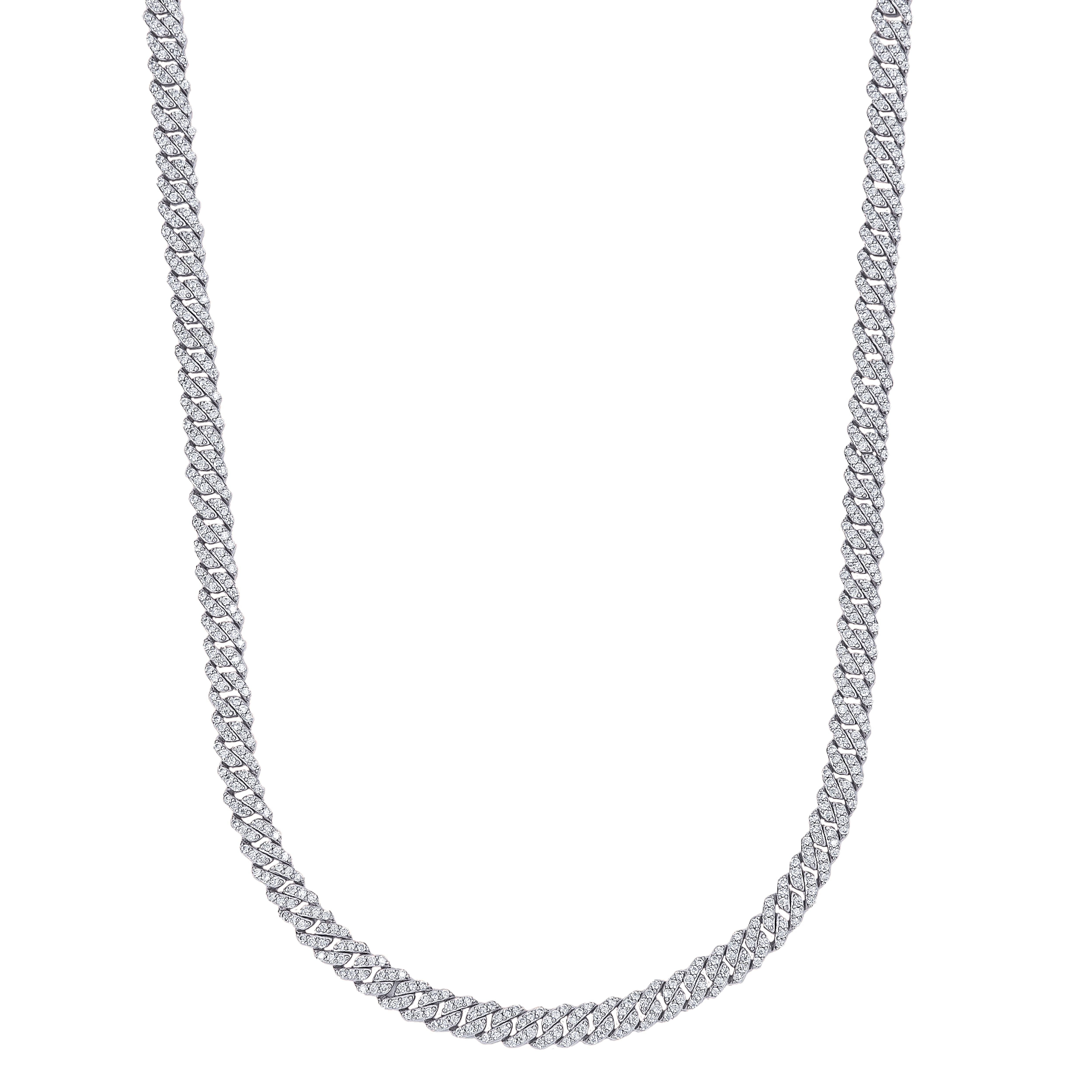 Men's 6MM Micro Diamond Prong Moissanite Cuban Chain Necklace in White Gold Vermeil