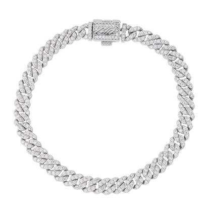 Men's 6MM Micro Diamond Prong Moissanite Cuban Bracelet in White Gold Vermeil