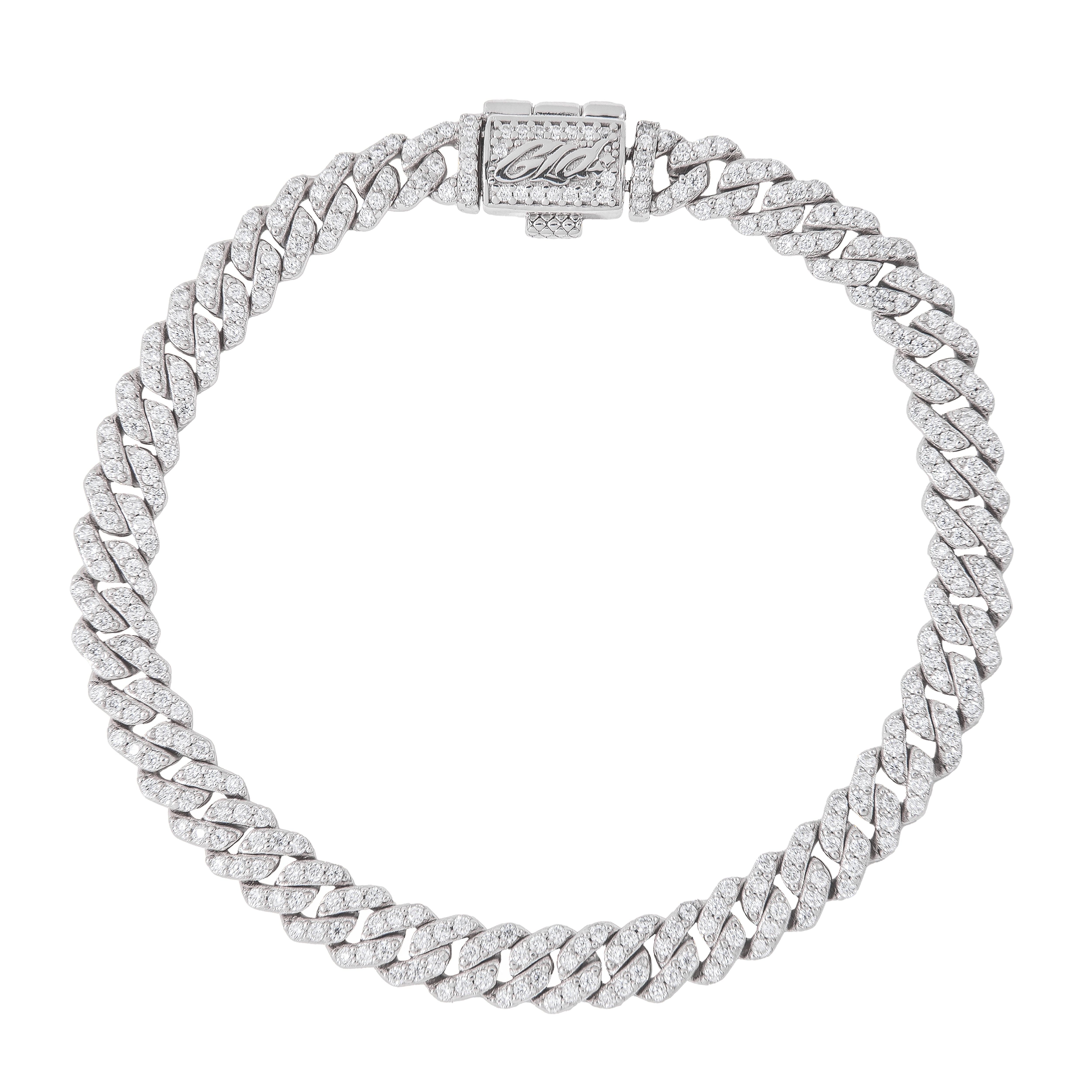 Men's 6MM Micro Diamond Prong Moissanite Cuban Bracelet in White Gold Vermeil