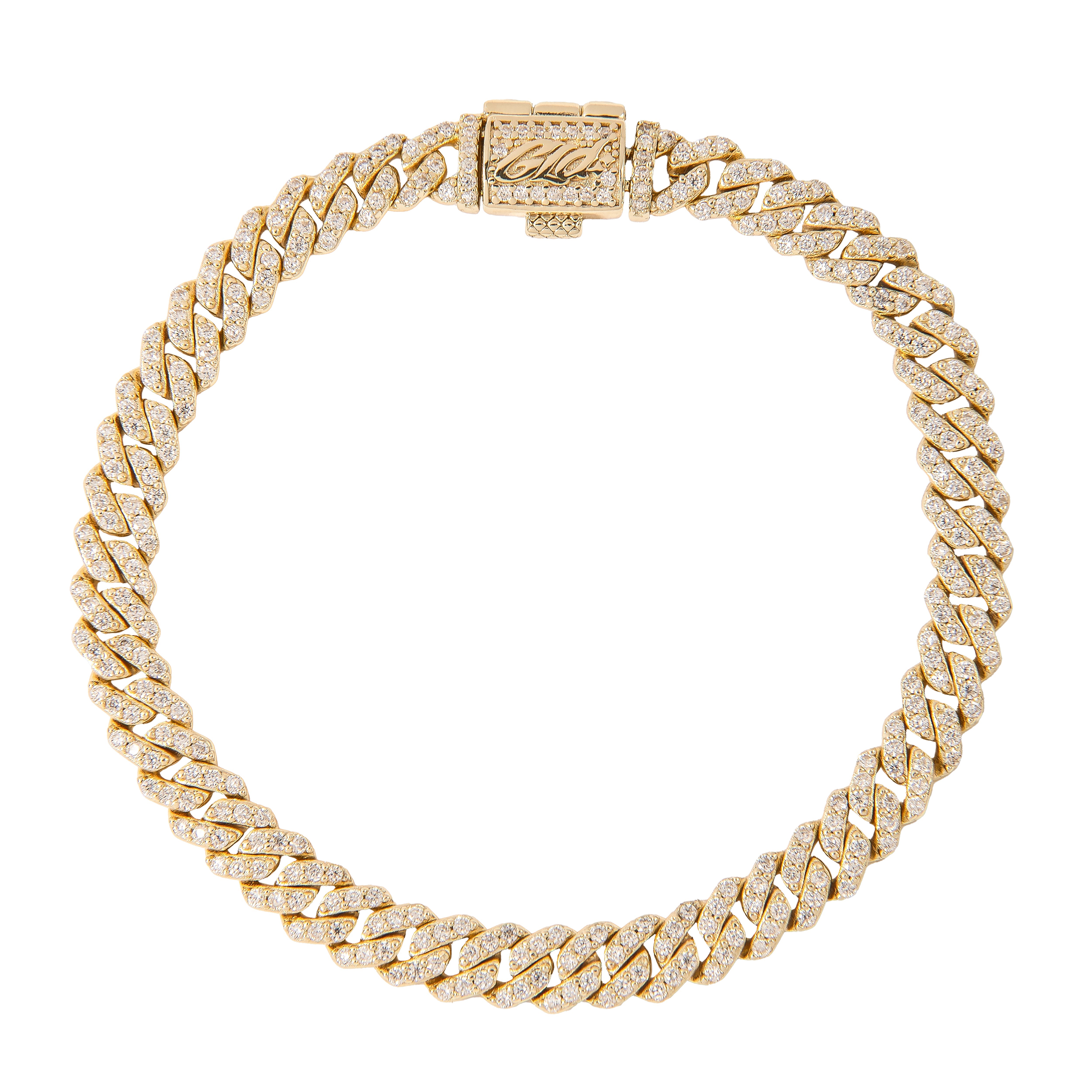 Men's 6MM Micro Diamond Prong Moissanite Cuban Bracelet in Yellow Gold Vermeil